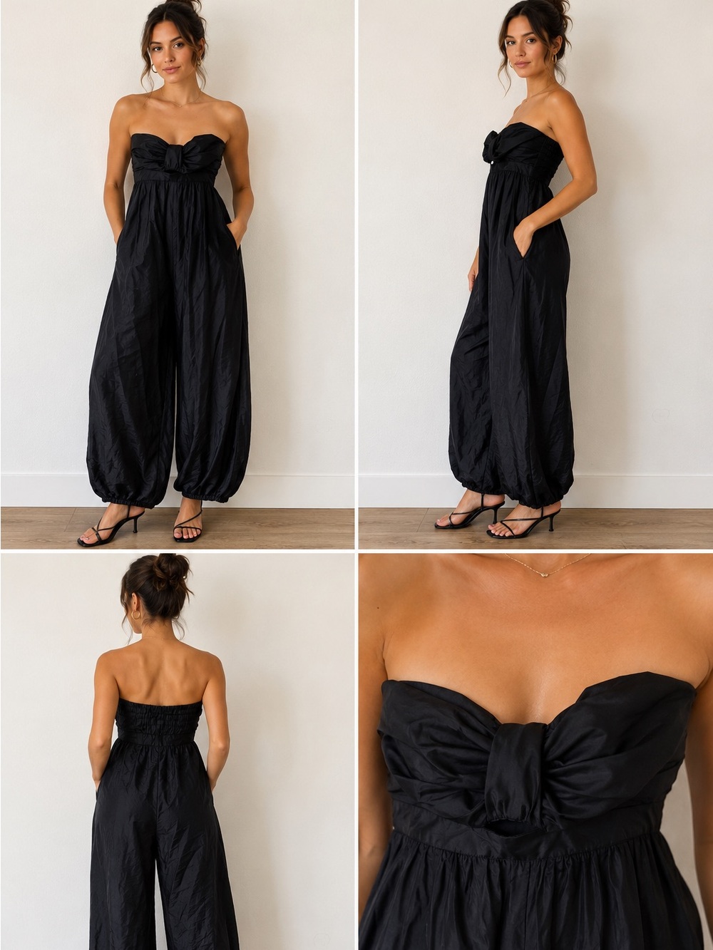 Zimmermann Black Wide-Leg Strapless Jumpsuit